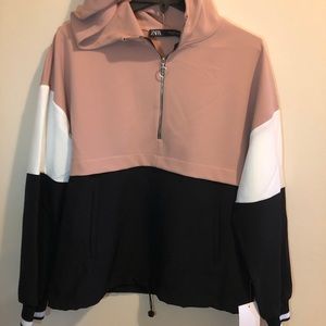 Zara - pink, black and white quarter zip hoodie